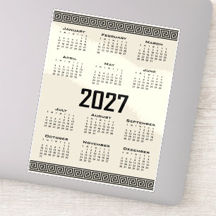 Pegatina Calendario 2027, Greca, Negro sobre Latte Cósmico