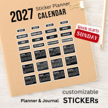 Calendario 2027 Stickers negros Domingo Semana