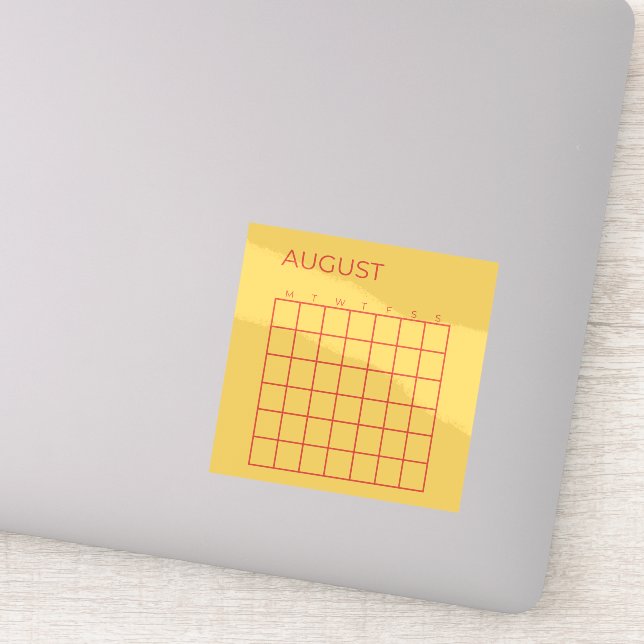 Pegatina Calendario amarillo rojo sin fecha de agosto para  (Detalle)