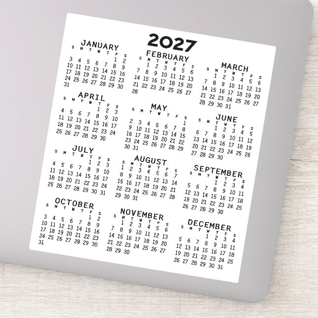 Pegatina Calendario anual 2027 - Básico Mínimo (Detalle)