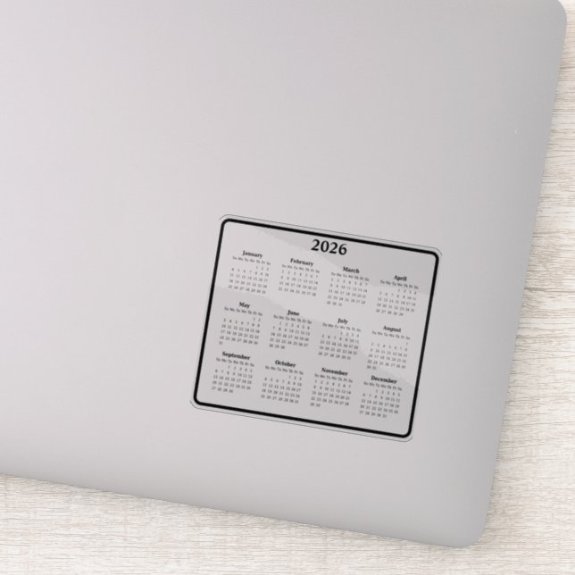 Pegatina Calendario Blanco y Negro 2026 (Detalle)