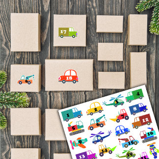 Pegatina Calendario de Adviento de Transporte de Navidad