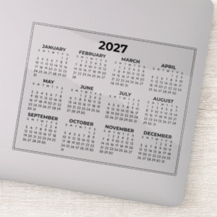 Pegatina Calendario Horizontal del Año Completo 2027 Negro