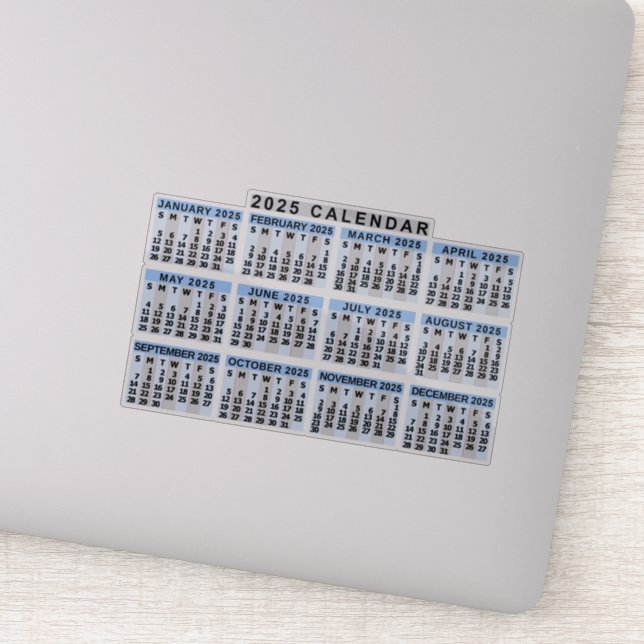 Pegatina Calendario mensual de 2025 años clásico con bandas (Detalle)