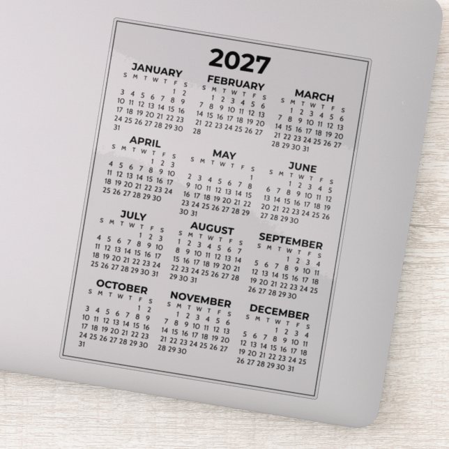Pegatina Calendario Mini Simple de Todo el Año 2027 (Detalle)