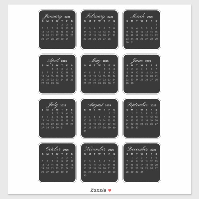 Pegatina Calendario Minimalista simple 2025 Mensual (Hoja)