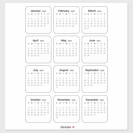 Pegatina Calendario Minimalista simple 2025 Mensual