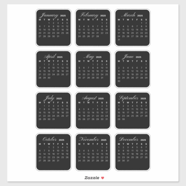 Pegatina Calendario Minimalista simple 2025 Mensual (Hoja)