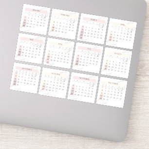 Pegatina Calendario Mínimo Blanco 2024 Año completo Mensual