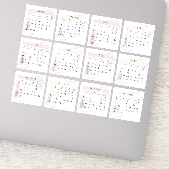 Pegatina Calendario Mínimo Blanco 2024 Año completo Mensual (Detalle)