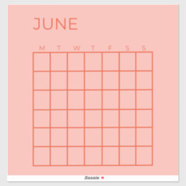 Pegatina Calendario Rojo Rosado de Junio Sin Fecha para la 