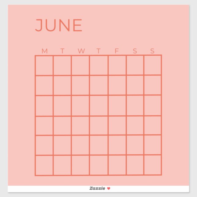 Pegatina Calendario Rojo Rosado de Junio Sin Fecha para la  (Hoja)