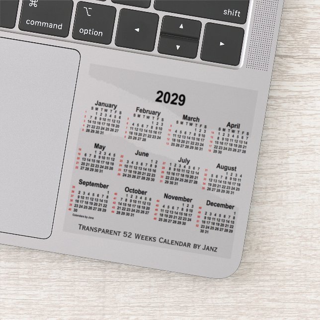 Pegatina Calendario transparente de 52 semanas de 2029 de J (Detalle)