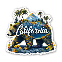 Pegatina California Nature Bear Sticker | Mountain & Poppy