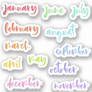 Pegatina Caligrafía Script Rainbow Months of the Year