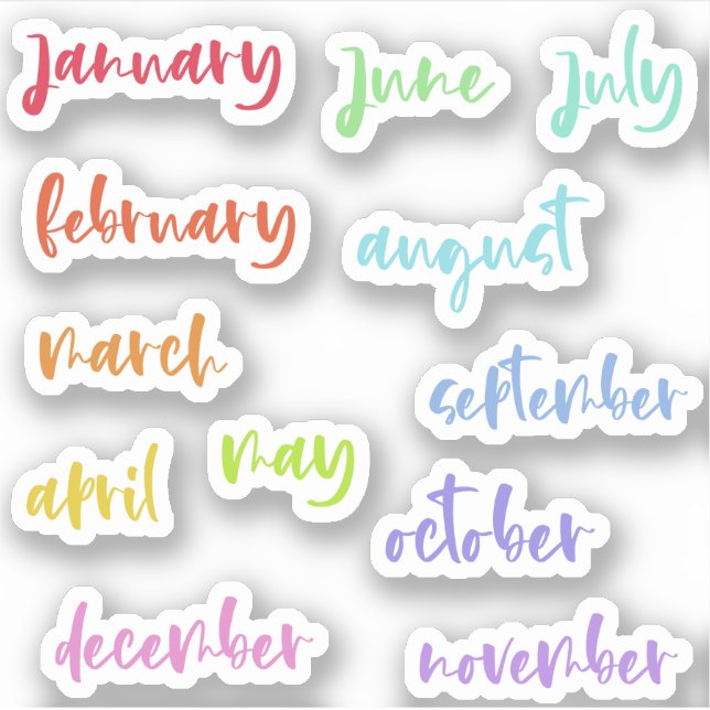Pegatina Caligrafía Script Rainbow Months of the Year (Anverso)