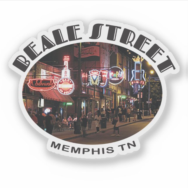 Pegatina Calle Beale, Memphis, vida nocturna de Tennessee (Anverso)