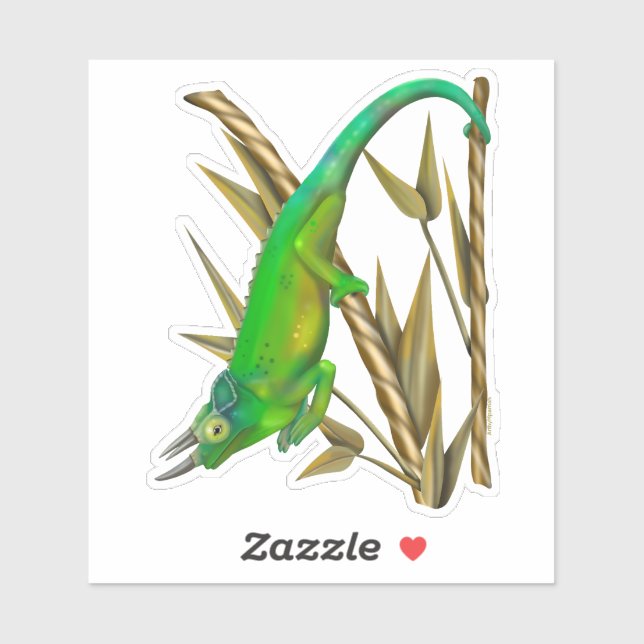 Pegatina Camaleón de Jackson en el bambú (Hoja)