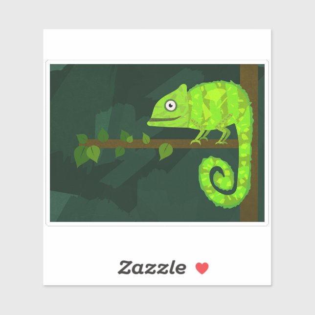 Pegatina Camaleón lindo verde (Hoja)