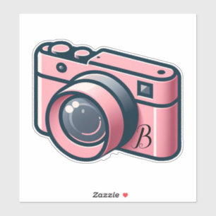 Pegatina Cámara de fotografía rosa y gris femenina personal