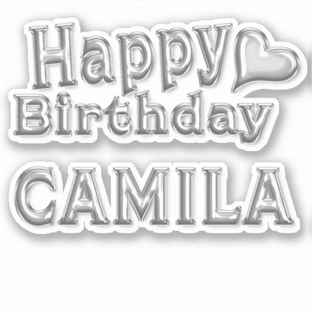 Pegatina Camila Happy Birthday silver Aufkleber Sticker (Anverso)