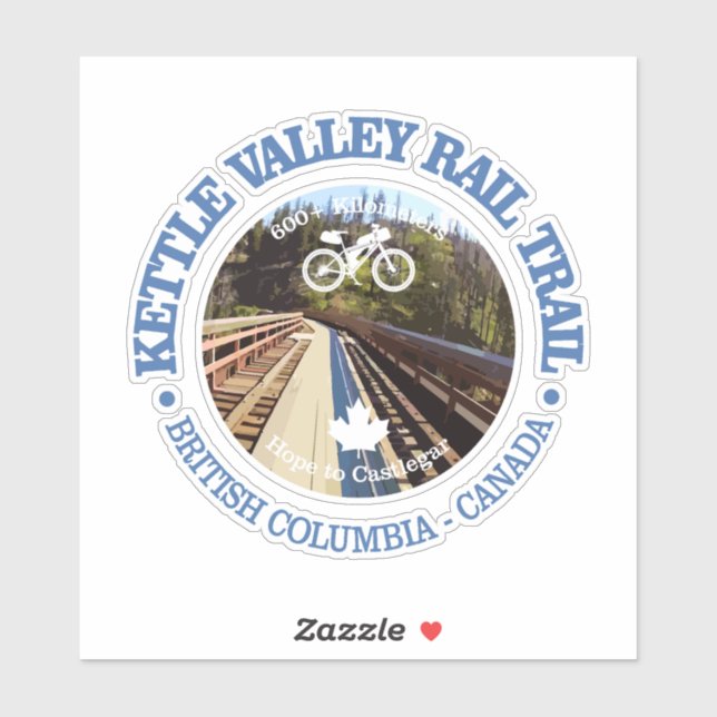 Pegatina Camino de Kettle Valley Rail Trail (ciclismo c) (Hoja)