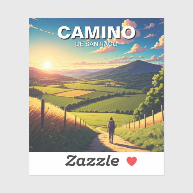 Pegatina Camino de Santiago Hiker Senderismo Sunset (Hoja)