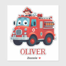 Camión de bomberos y bombero lindos