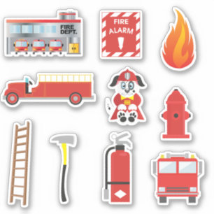 Pegatina Camión de Fuego Rojo Niños Educativos