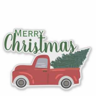 Pegatina Camión rojo alegre Navidad