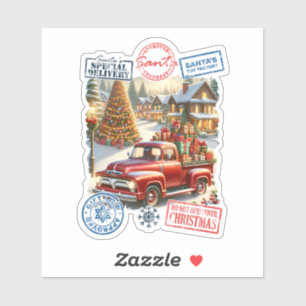 Pegatina Camión y árbol de Santa Claus: Escena festiva