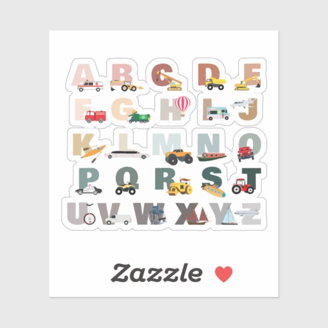 Pegatina Camiones ABC Cute Alphabet, Vehículos De Transport (Hoja)