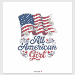 Pegatina Camisa Patriótica de Daisy con Bandera de Niña Tot