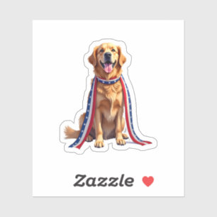 Pegatina Camisa Patriótica de Golden Retriever con Cinta Ca