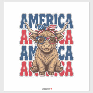 Pegatina Camisa Patriótica Vintage de América Cow Highland