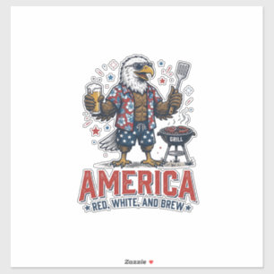 Pegatina Camiseta America Red White And Brew Eagle BBQ (7)_
