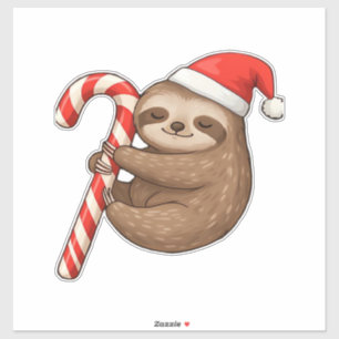 Pegatina Camiseta Clásica de Navidad Perezoso Abrazando Cañ