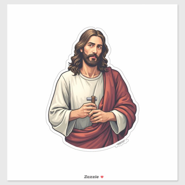 Pegatina Camiseta con grabado vintage de Jesús carpintero M (Hoja)