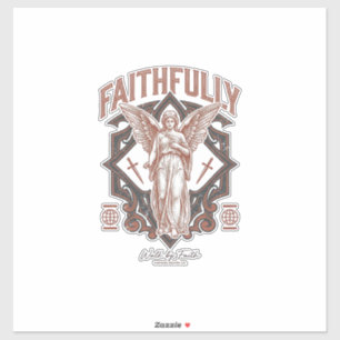 Pegatina Camiseta cristiana grabado vintage ángel fielmente
