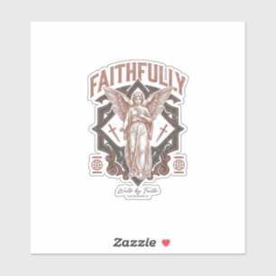 Pegatina Camiseta cristiana grabado vintage ángel fielmente