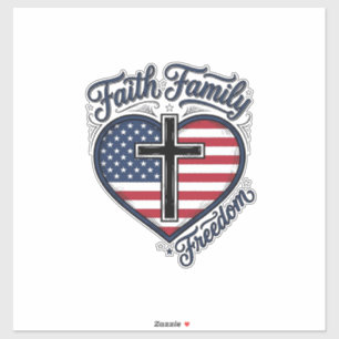 Pegatina Camiseta Cruz Patriótica Libertad Familia Fe Coraz