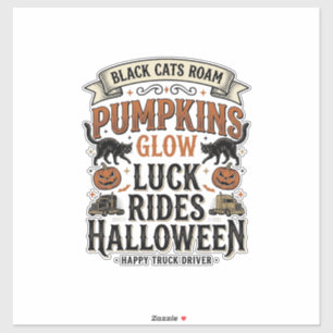 Pegatina Camiseta de camionero de Halloween con gatos negro
