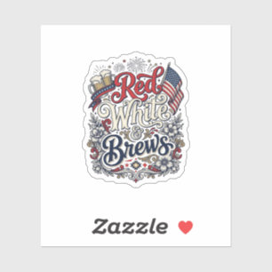 Pegatina Camiseta de cerveza patriótica Red White & Brews D