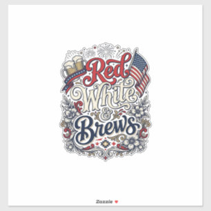 Pegatina Camiseta de cerveza patriótica Red White & Brews D