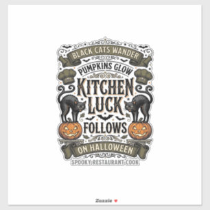 Pegatina Camiseta de cocinero de Halloween Gato negro vinta
