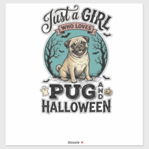Pegatina Camiseta de diseño vintage pug Halloween chica ama