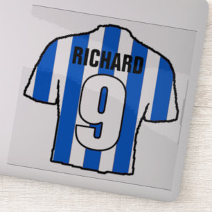 Pegatina Camiseta de fútbol azul y blanca para personalizar