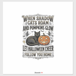 Pegatina Camiseta de gato negro de Halloween con grabado de