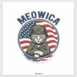 Pegatina Camiseta de gato patriótico Meowica con grabado vi