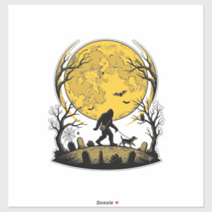Pegatina Camiseta de Halloween de Bigfoot Paseo de perro de